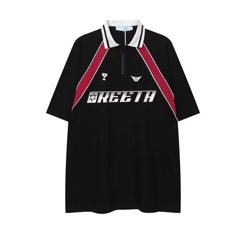 Camiseta de manga corta para hombres y mujeres, moda nacional, costura americana, contraste, 2025, nueva camisa POLO, solapa, uniforme de fútbol, mangas raglán