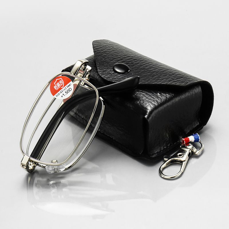 Fashionable Portable Folding Reading Glasses with Case, Metal, for Middle-Aged and Elderly People, High-Definition Magnifying Anti-Blue Light Glasses