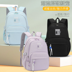 自然魚新款休閒風女學生初高中簡約大容量書包減負護脊一件代發