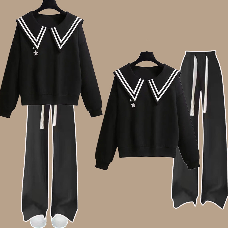 Junior High School Student Spring and Autumn Sweatshirt Set 2024 New Doll Collar Long-Sleeve Shirt Two-Piece Cotton Wholesale Japanese and Korean Casual Style