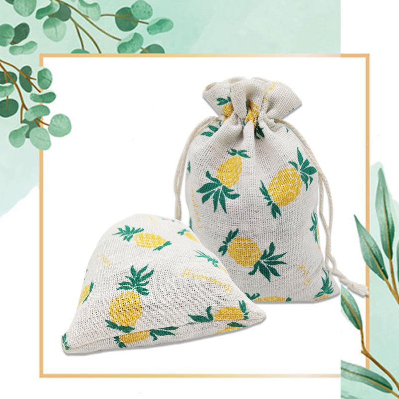Piña impresa algodón con cordón bolsa pulsera Wenwan bolsa de regalo bolsa de almacenamiento de joyería con cordón pequeña bolsa al por mayor