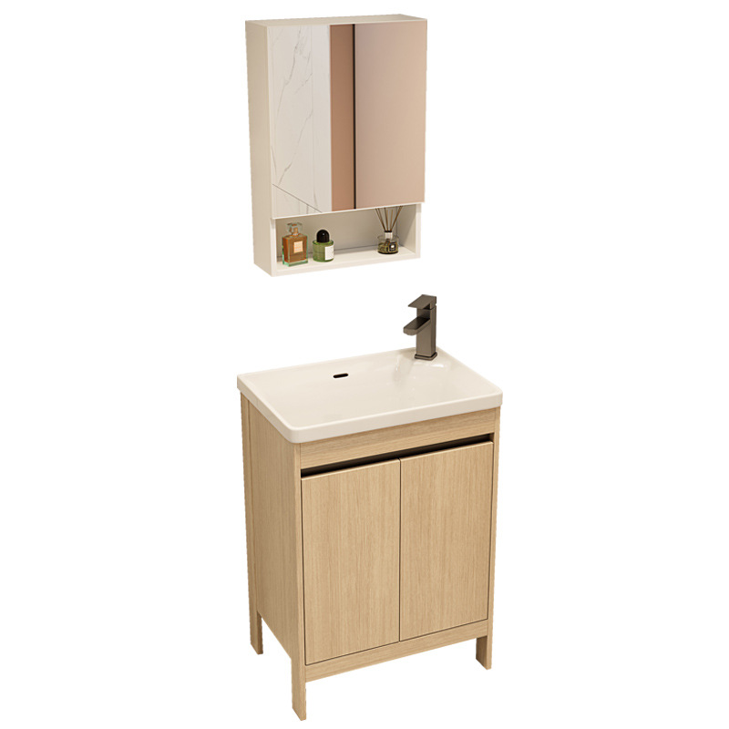 Cubierto de baño de aluminio espacio pequeño tipo ultra estrecho de suelo de color madera combinación gabinete de lavabo profundizar el lavabo