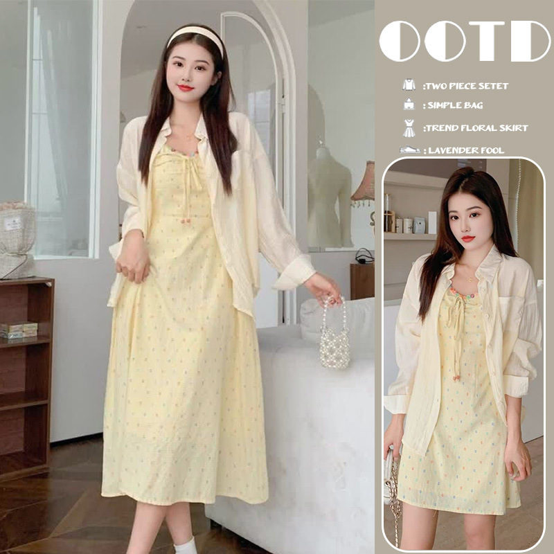 Maternity Wear New Style Small Fresh Yellow Suspender Dress Seaside Vacation A-Line Skirt with Sun Protection Shirt Suit