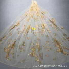 新款LC3814款花型10Y起订 婚纱礼服面料 网纱洒金片 喷金花型面料