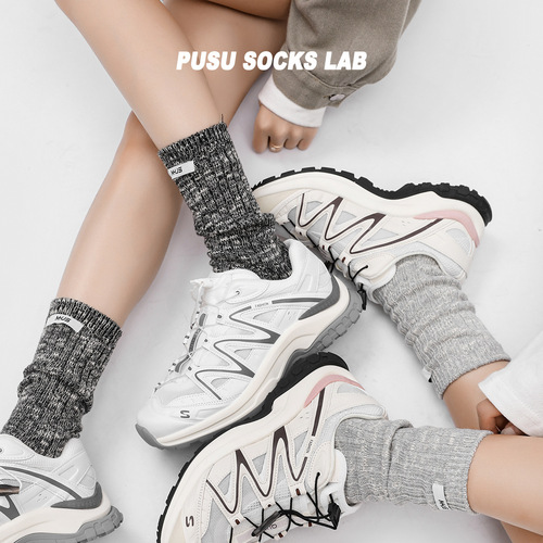 Japanese trendy brand cityboy cloth label slub cotton wool socks for men and women, thick line mid-calf socks ins trendy socks for men and women