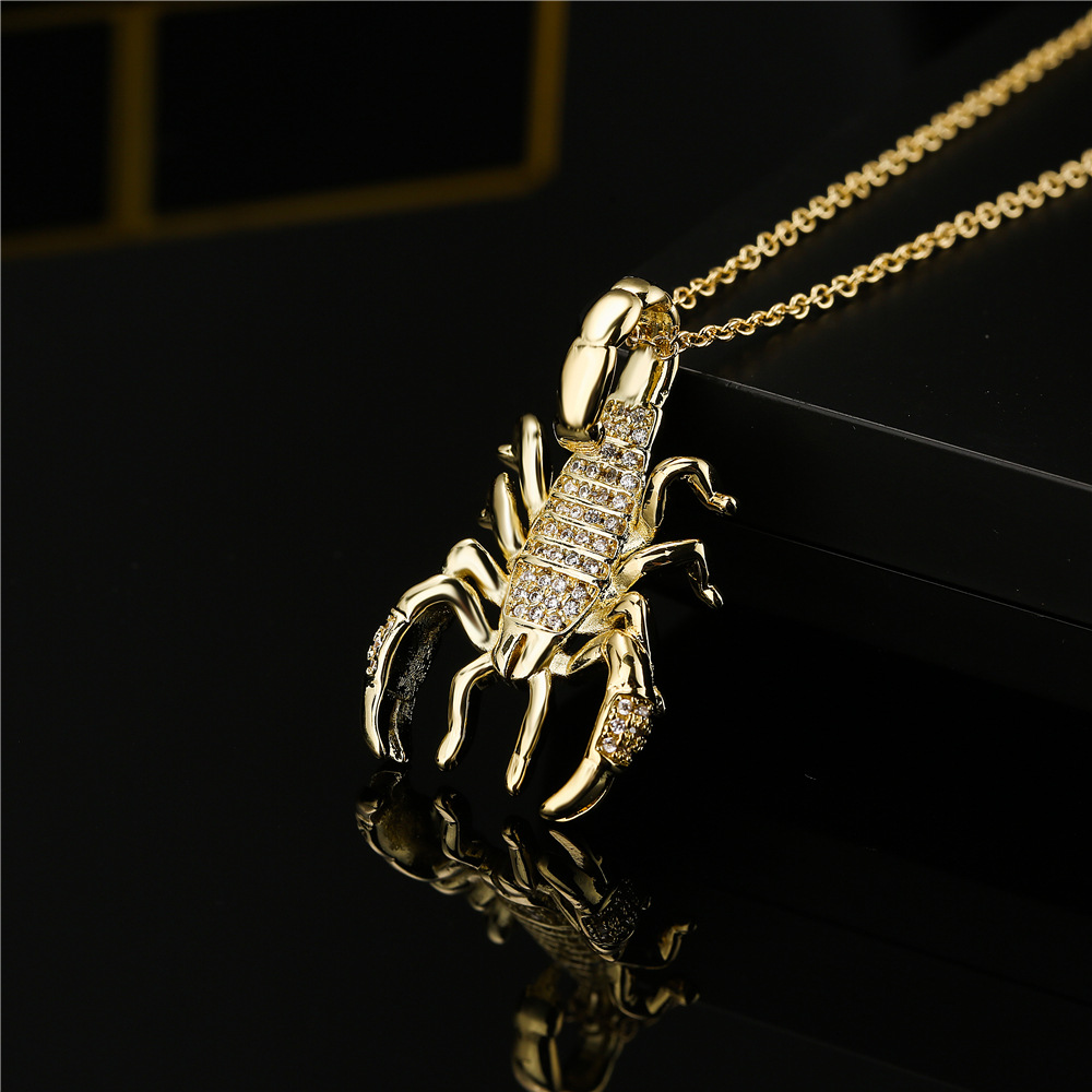 European And American Hip-hop Copper Micro-inlaid Zircon Scorpion Pendant Necklace Wholesale display picture 4