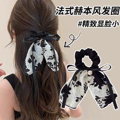 温柔书香~复古蝴蝶结飘带发圈头绳2025新款气质花朵女皮筋扎头发