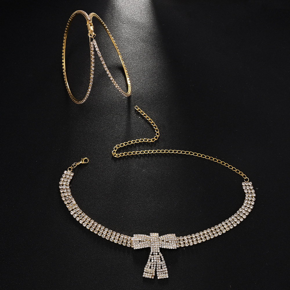 Amazon Hot Sale Jewelry Set Personalidad Arco Clavicular Accesorios de aretes en forma de anillo Joyería Set Mujer