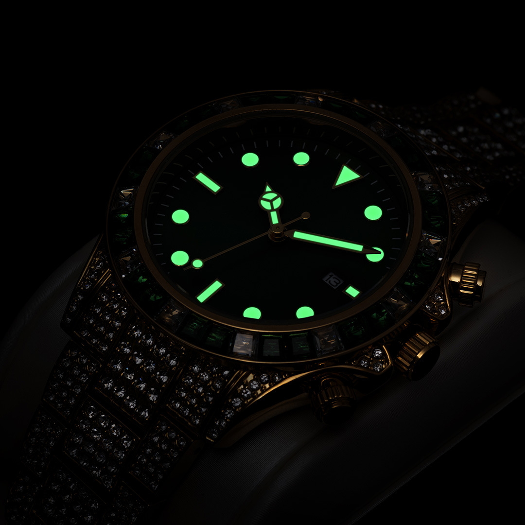 Missfox Men's Mechanical Watch Diamond Daytona Green Dial Luxury_voghion.com