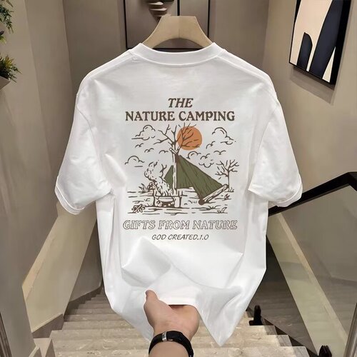 Heavyweight pure cotton hip-hop American punk-style T-shirt with trendy letter print for men, summer round neck casual short-sleeve sun protection clothing