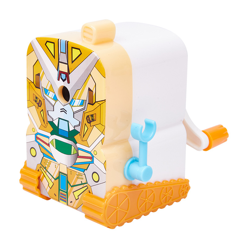 Gezhi feliz 7932 Mech Guerrero Sacapuntas de lápiz de dibujos animados doble lápiz de retención automática sacapuntas