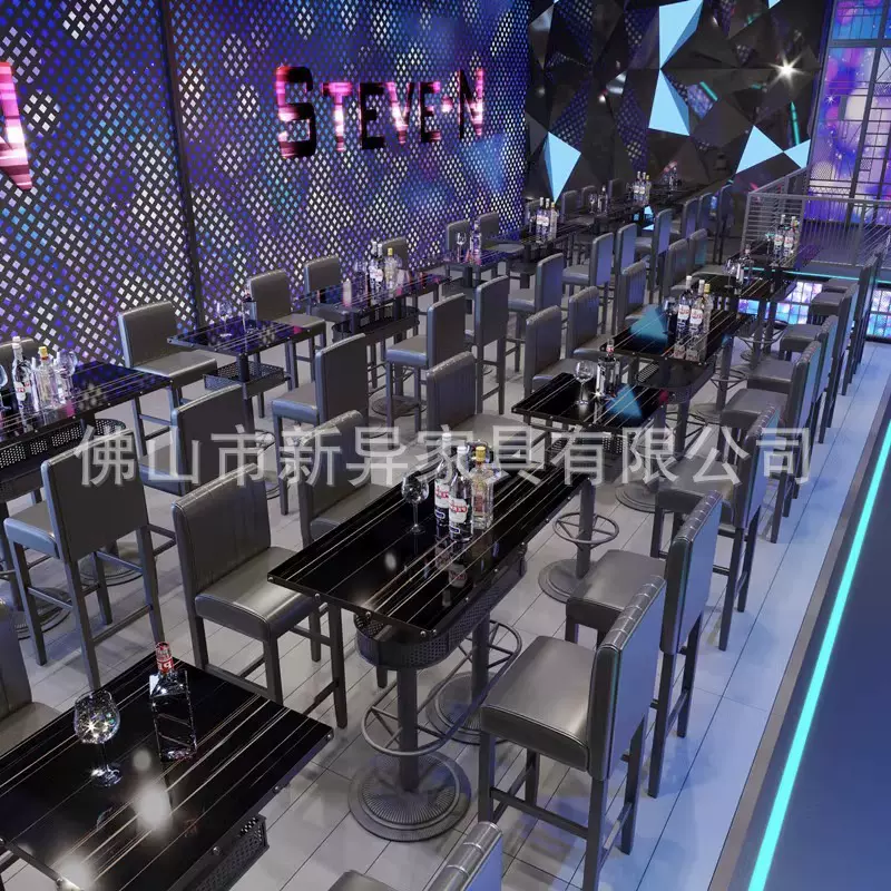 定制酒吧散台清吧高脚桌椅KTV包厢转角LU型沙发桌椅组合发光茶几