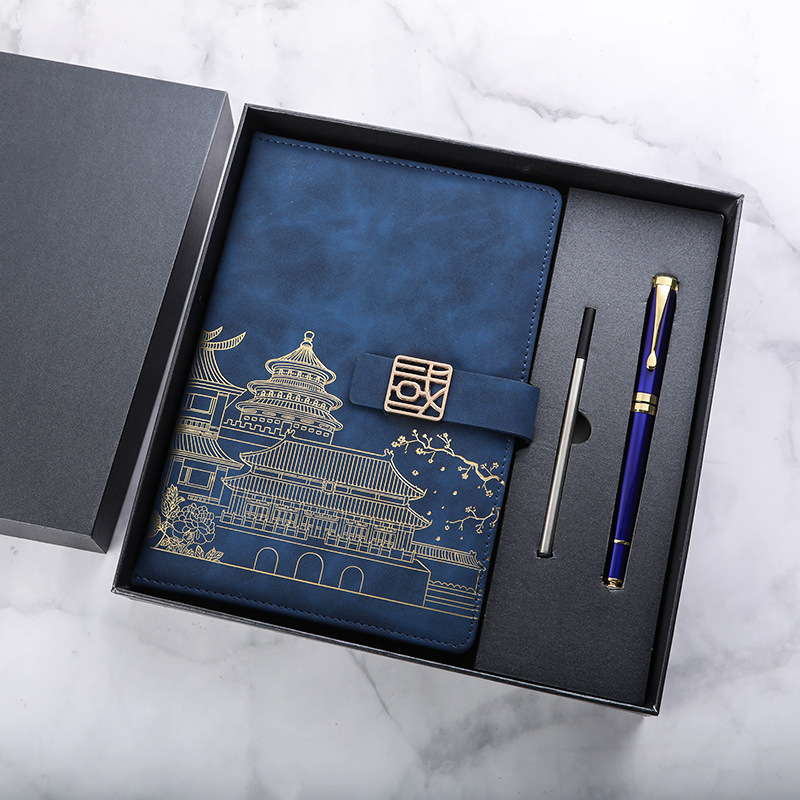 A5 Guofeng cuaderno de negocios de alta calidad juego de regalos de pluma de firma de metal conjunto de publicidad en stock regalo acompañante