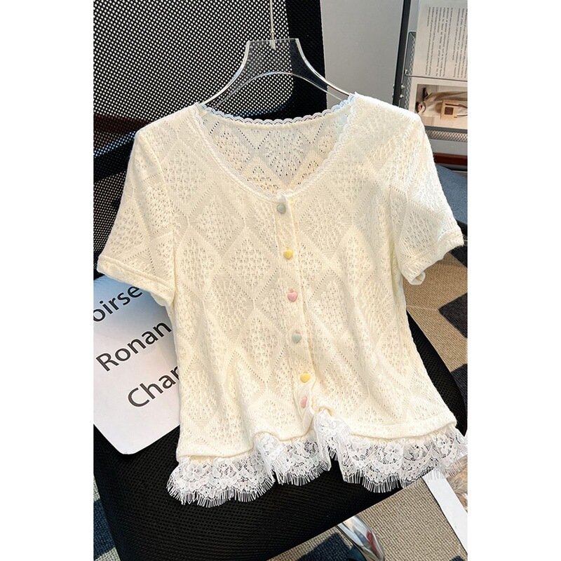 French-Style Sweet Hollow Lace Short-Sleeved Shirt for Women, New Summer Design, Stylish Blouse, Plus-Size Women's Top French-Style Sweet Hollow Lace Short-Sleeved Shirt for Women, New Summer Design, Stylish Blouse, Plus-Size Women's Top
