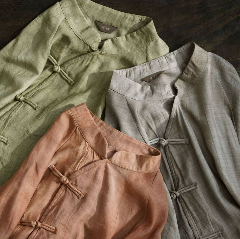 Original Design Retro Artistic Slant Placket Button Loose Profile Shirt National Style Personalized Crumple Cotton Jacket S25039