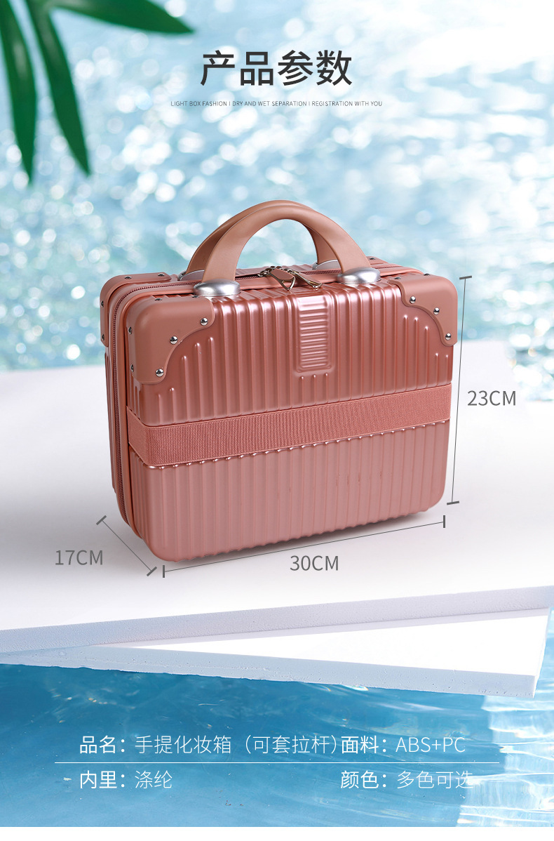 Hard Shell Cosmetic Travel Case, 14 Inch Mini Travel Hand Luggage with Elastic Band, Portable ABS Carrying Makeup Case Suitcase Train Cosmetic Bag for Travel, Camping, Business Trip