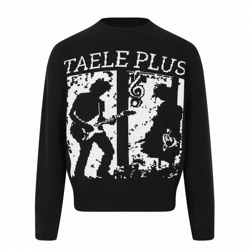 American retro rock music jacquard crew neck pullover sweater, unisex, versatile, loose and casual knitwear for spring and autumn American retro rock music jacquard crew neck pullover sweater, unisex, versatile, loose and casual knitwear for spring and autumn