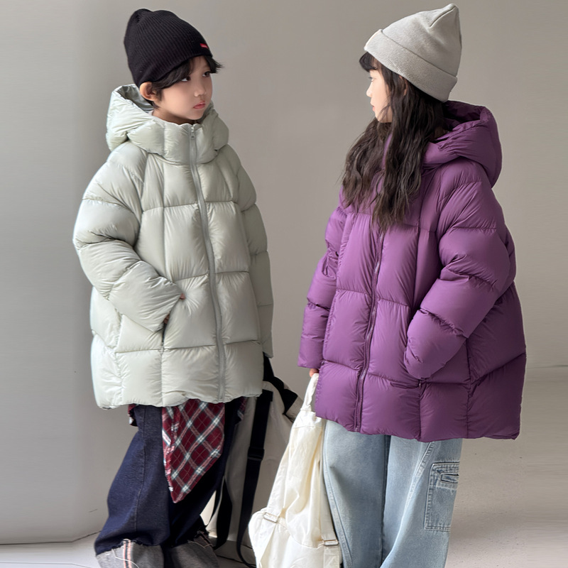 Children's down Jacket Korean Style New Boys' and Girls' Mid-Length Thick Hooded White Duck down Coat Trendy Children's down Jacket Korean Style New Boys' and Girls' Mid-Length Thick Hooded White Duck down Coat Trendy