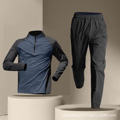 半ファスナートレーニング服男性速乾衣長袖長ズボンセットスポーツ陸上競技tシャツランニングフィットネス服