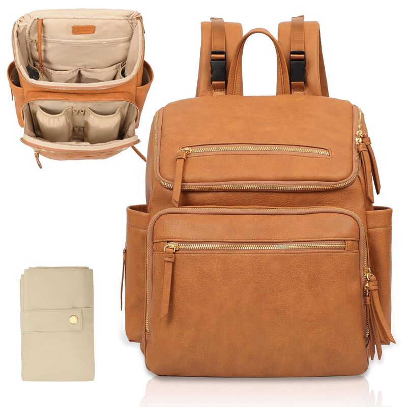 Pu Large-Capacity Backpack for Moms, Bottle Insulation Bag, Diaper Storage Bag for Outings, Can Hold a Laptop, Comes with a Changing Pad