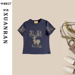 春夏系列小鹿显瘦减龄时尚短袖T恤设计感小众上衣高级感气质女装
