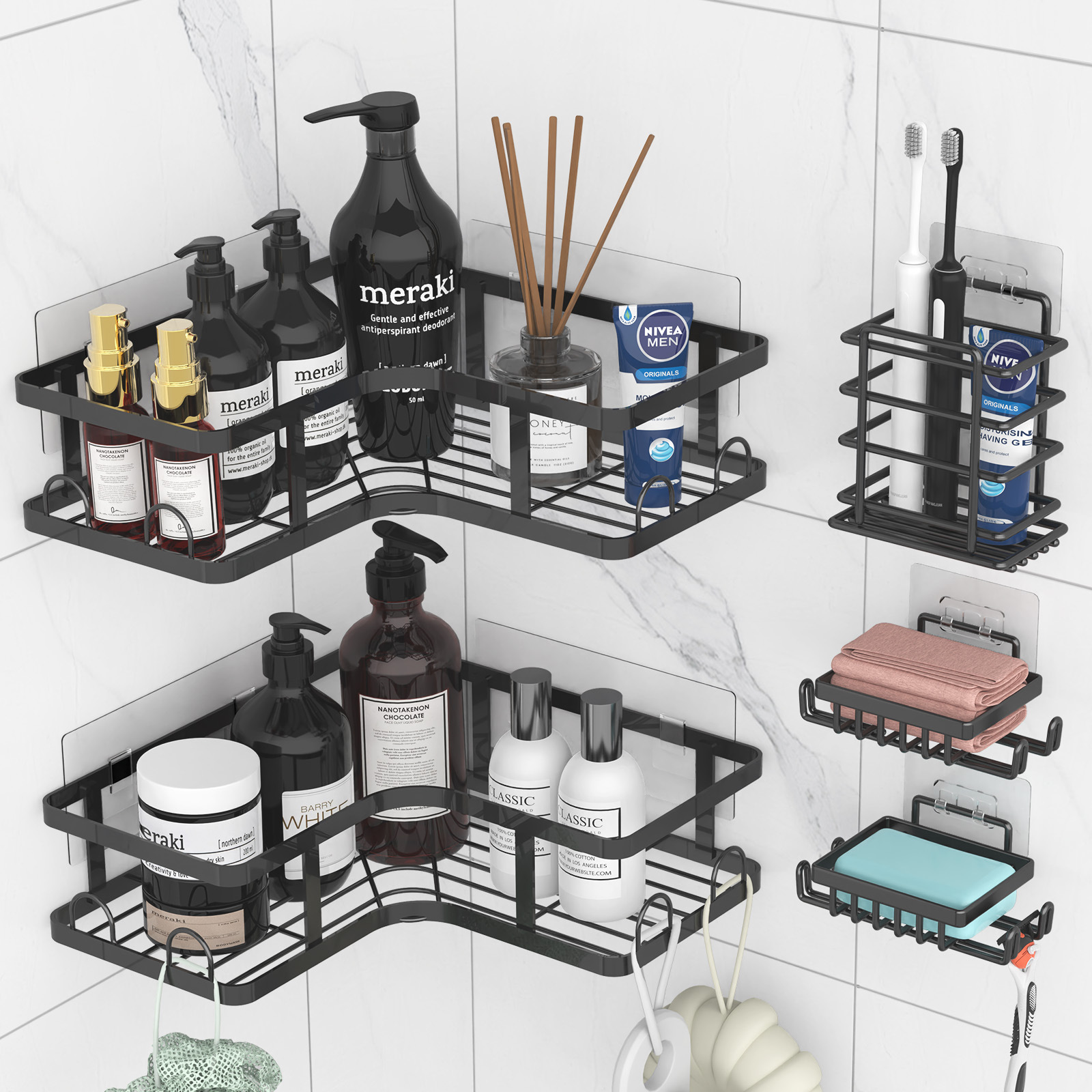 Amazon Bathroom Shelf No-Drill Corner Basket Shower Gel Toilet Toothpaste Rack Storage Bathroom Organizer