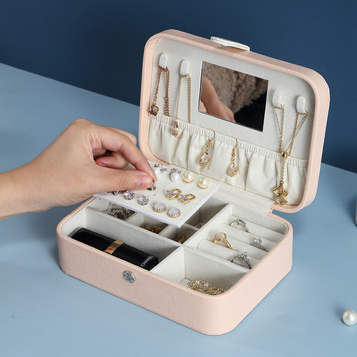 Flip-top simple girl jewelry box portable jewelry storage box with mirror small fresh makeup box storage