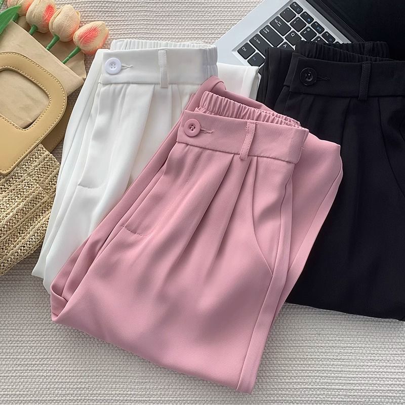 High-Waisted Loose Casual Wide-Leg Pants for Women, Spring and Summer Thin Style, Simple Straight-Leg Floor-Length Wide-Leg Pants for Petite Women