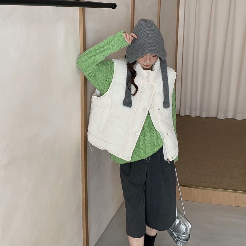 宽松棉马夹女短款2025秋冬新款纯色棉背心立领韩版宽松休闲棉马甲|undefined