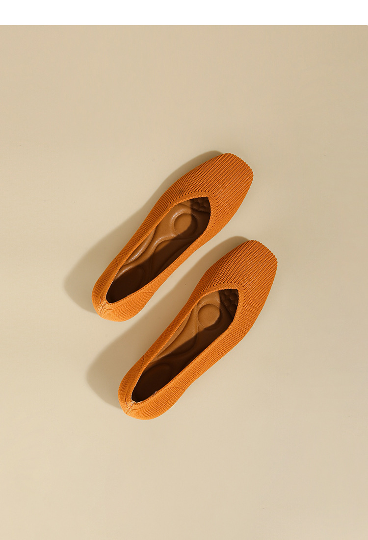 Queen's flying single bean woven flat bottomed large size women's shoes, soft soled knitted square toe boat shoes_voghion.com