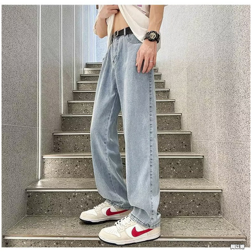 Southeast Asian shrimp skin TK basic model large size zipper jeans men's loose straight leg casual work long pants