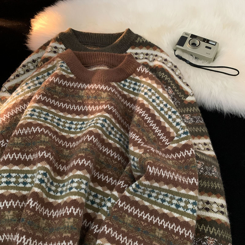 Korean style lazy Christmas sweater men's 2023 autumn and winter new fashion brand high-grade striped sweater top coat
