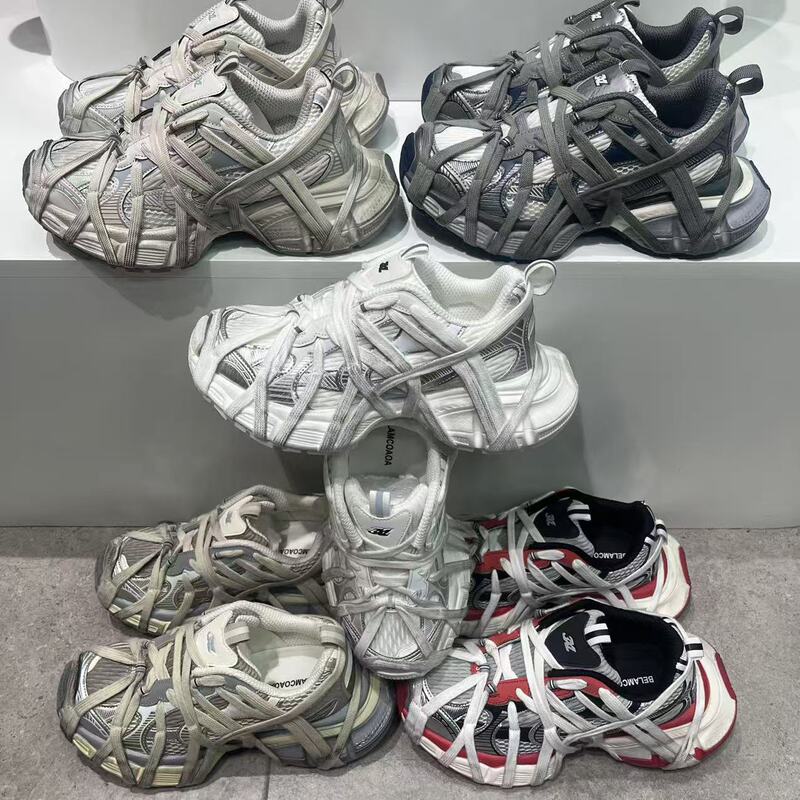 2025 New Vintage Distressed Ninth-Generation 3XL Paris Spider-Man Dad Shoes for Women with Laces, Thick Soles, and Height-Increasing Sneakers