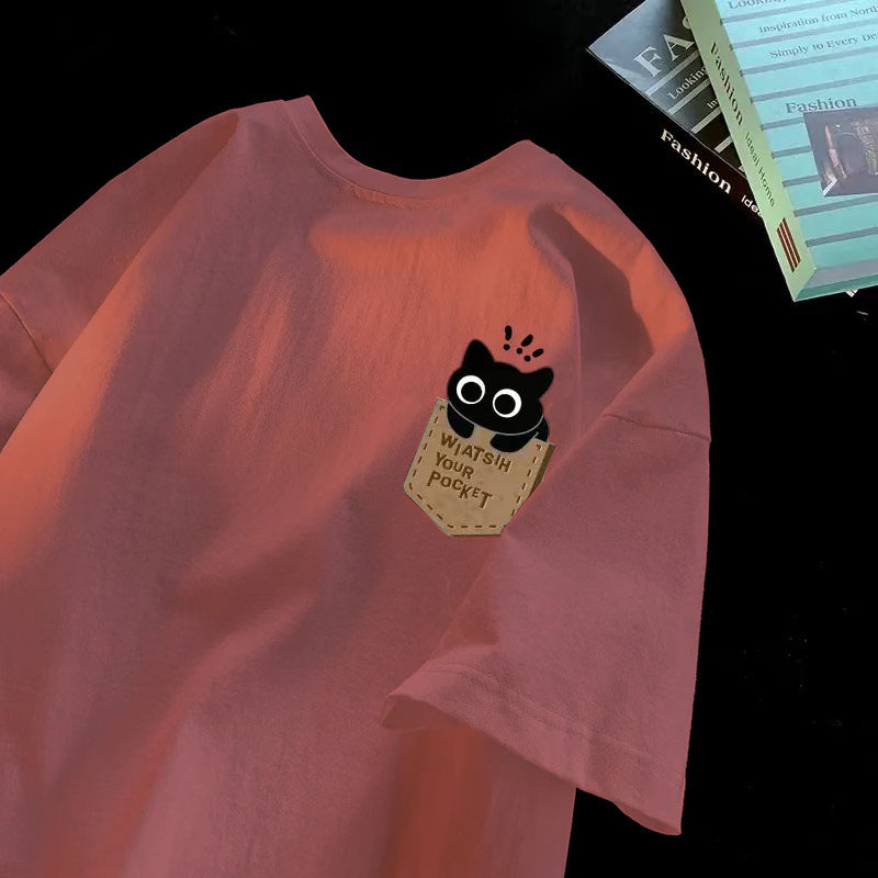 Cartoon Crewneck Short-sleeved T-shirt Casual Trendy Men's and Women's Summer Instagram Style Shirt Trendy All-match Half-sleeved T-shirt