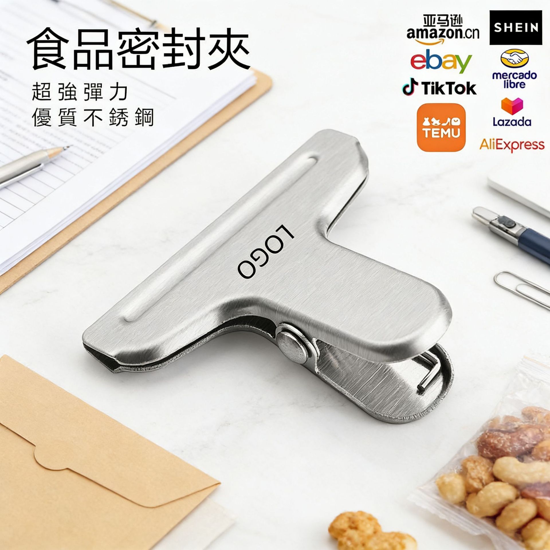 Advanced Powerful Food Sealing Clip Stainless Steel Food Clip Sealing Clip Bill Clip Multi-Functional Cross-Border Export