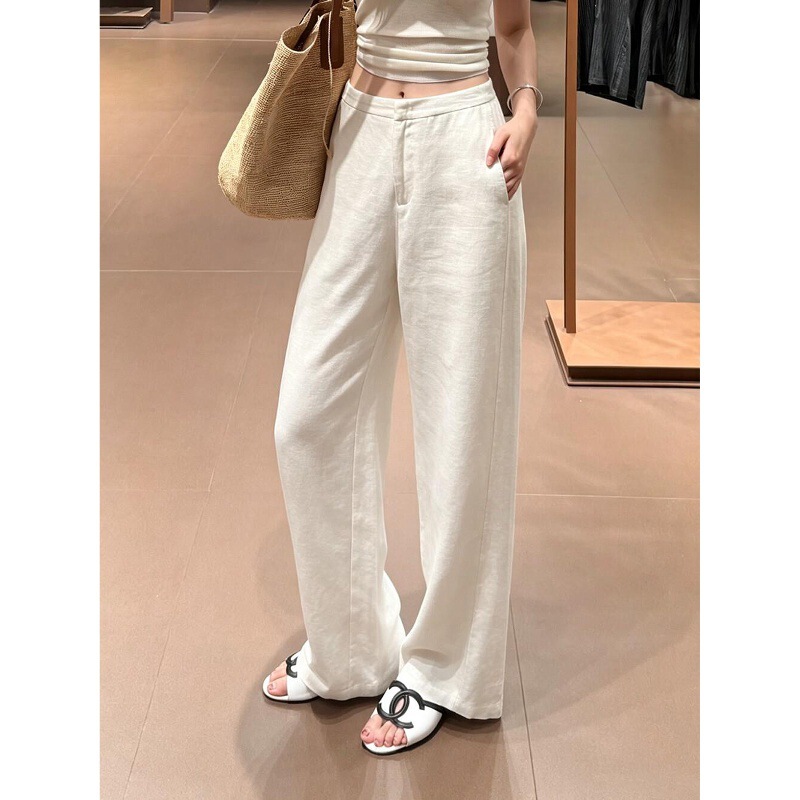 Old Money Style: Relaxed Feel~100% Linen High-Waisted Straight-Leg Thin Wide-Leg Pants Casual Pants Loose Long Pants for Women New Style