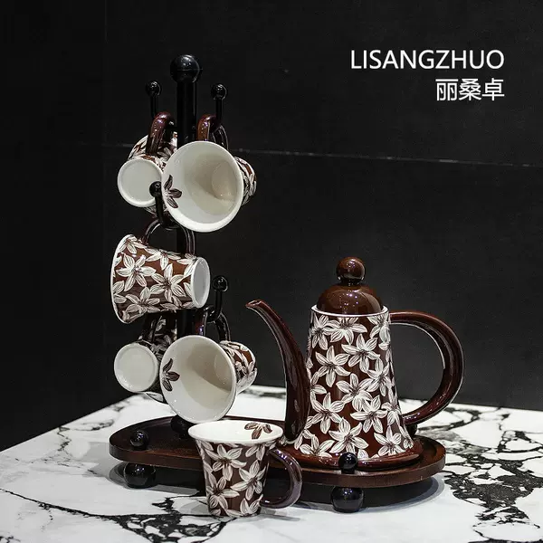 Vintage-style ceramic drinkware set, creative home-use heat-resistant drinking cups, living room guest tea cups, teapot storage set