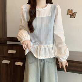 设计感假两件法式衬衫女2025秋季大码胖mm洋气减龄显瘦长袖娃娃衫