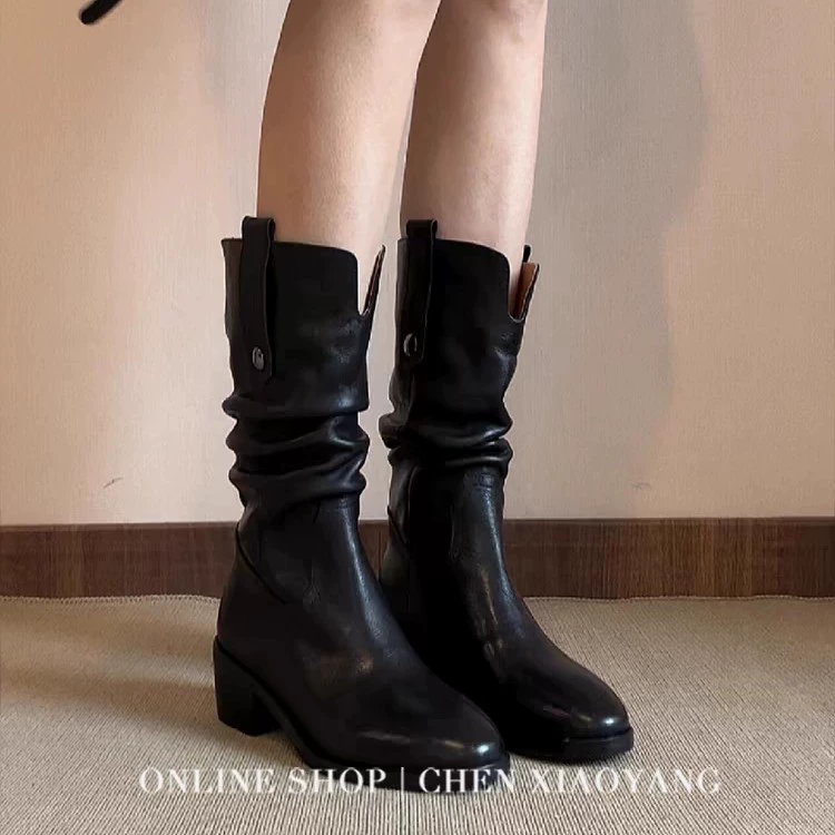 Кожаные ботинки Martens средней длины, натуральная кожа, до голени, чёрные или коричневые, 35–40