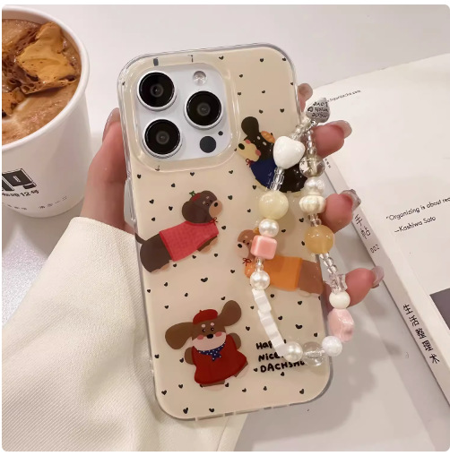 Reba mismo estilo pantalla completa pequeño amor salchicha perro para iPhone14 funda para teléfono móvil 15ProMax Apple 12 hembra 13