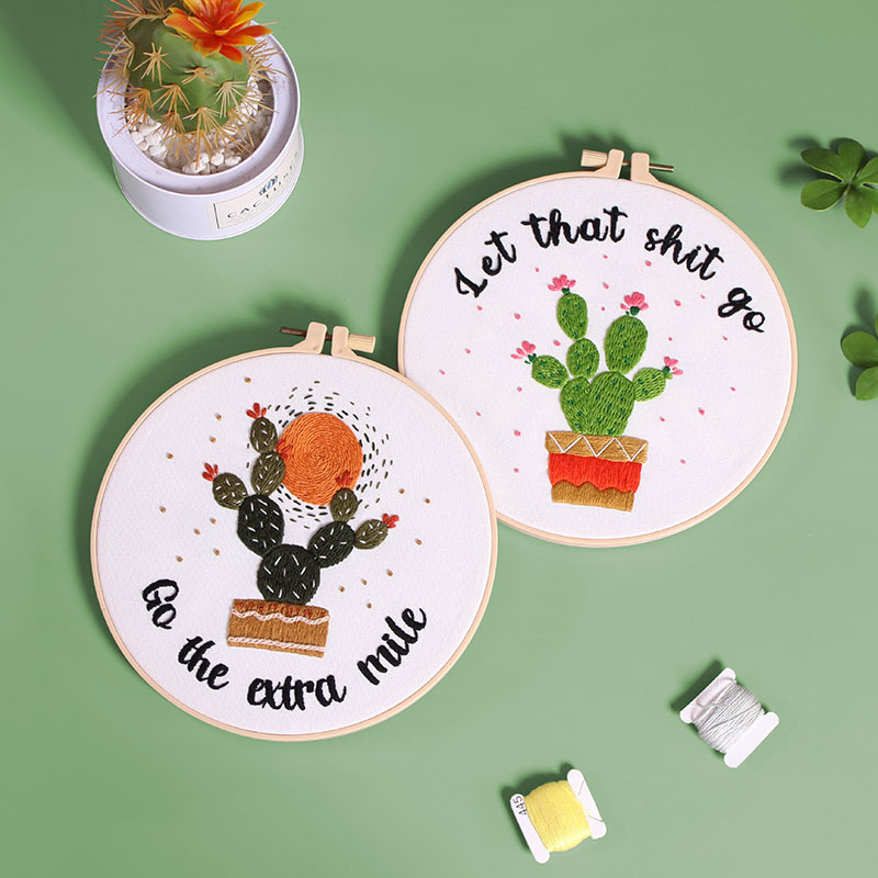 Nuevo paquete de material de bordado original DIY flores de palma cactus flores letras inspiradoras transfronterizas en inglés