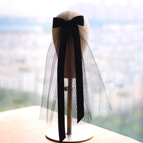 V664 Factory Wholesale Forest Retro Super Fairy White Satin Ribbon Bow Internet Celebrity Certificate Registration Bridal Veil