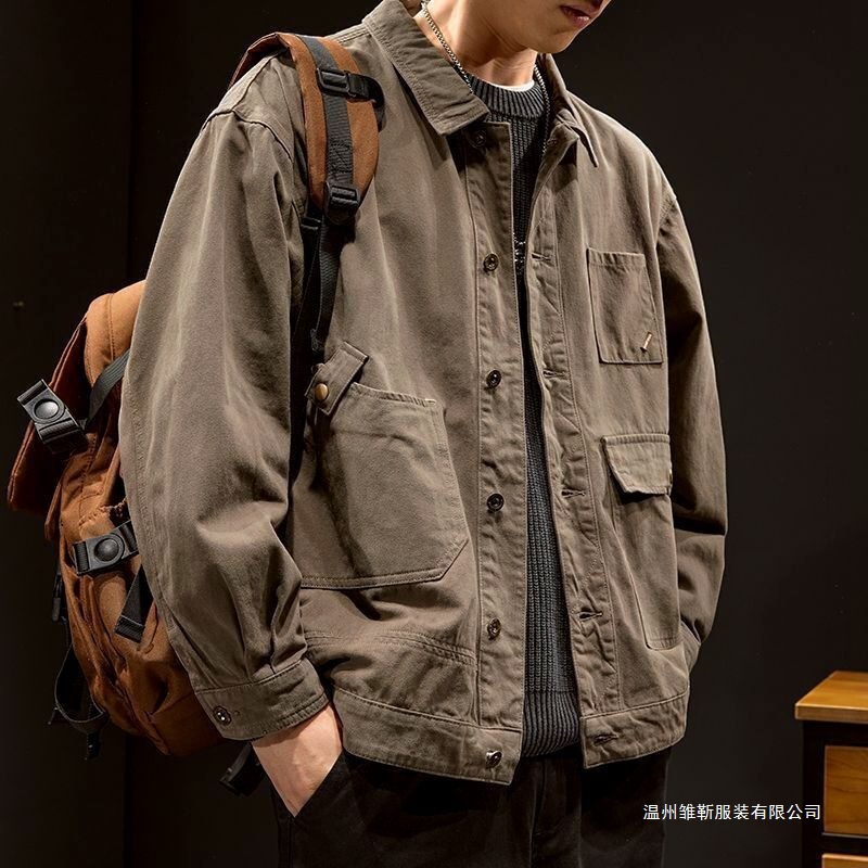 Spring and Autumn Vintage Casual Denim Jacket for Men, Trendy Loose-Fitting Japanese-Style Handsome American Workwear Coat Spring and Autumn Vintage Casual Denim Jacket for Men, Trendy Loose-Fitting Japanese-Style Handsome American Workwear Coat