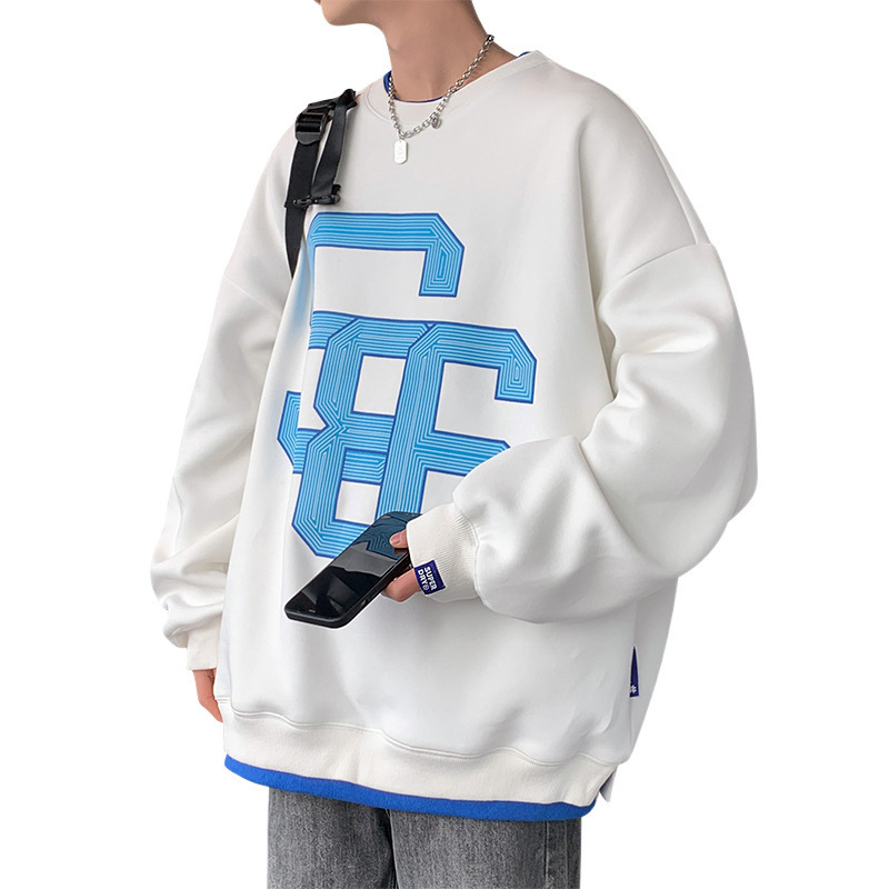 Klein azul chaqueta de hombre cuello redondo suelto in ropa de moda primavera y otoño falso dos camisas de manga larga