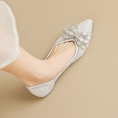 威威女郎5933-5水鑽單鞋女秋淺口晚晚風蝴蝶結法式溫柔鞋大碼女鞋