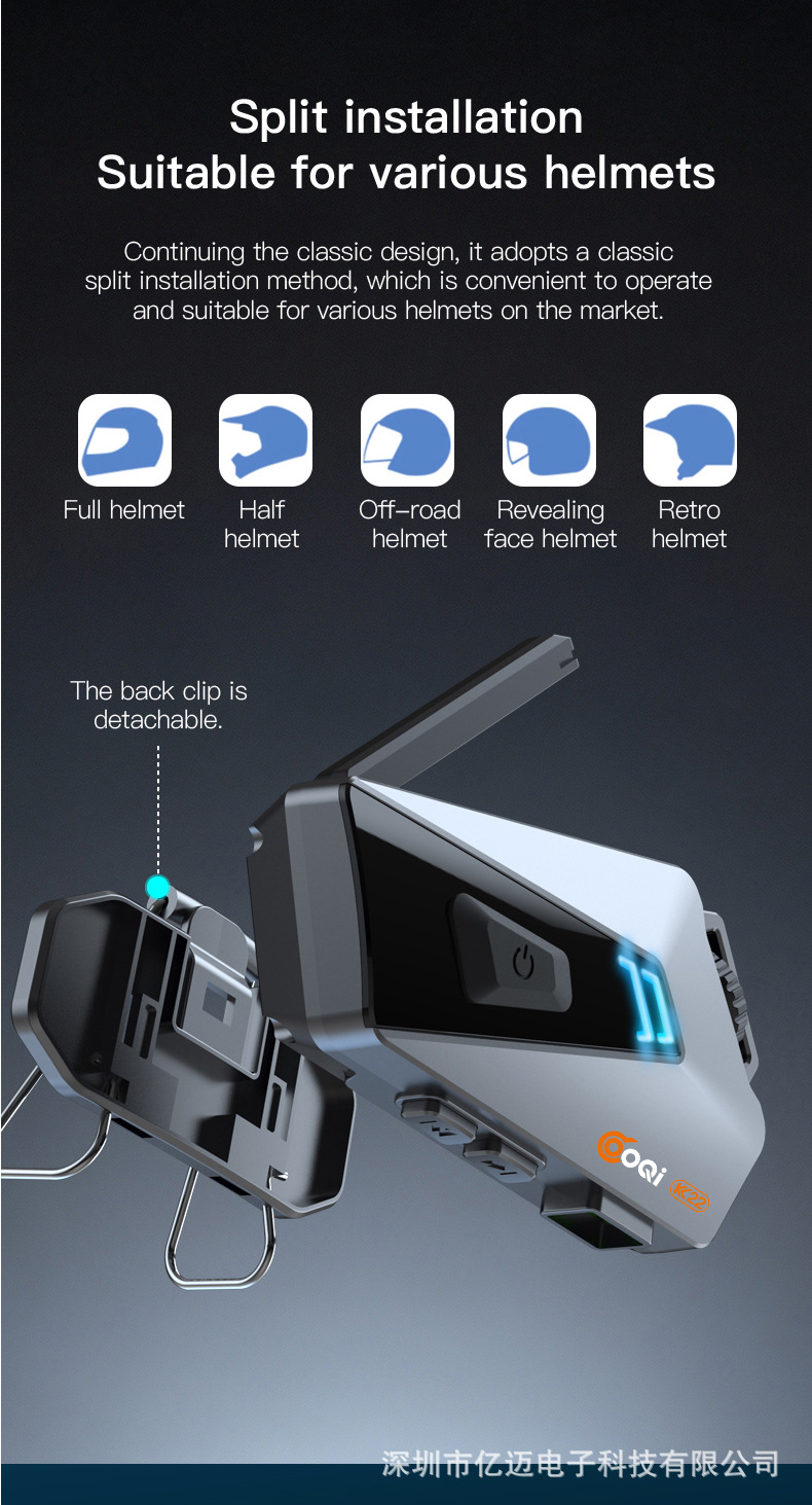 In-Stock Foldable Antenna Helmet Headset K22 for Motorcycle Riding, 1500m Intercoms, Cross-Brand Compatibility, Third Generation