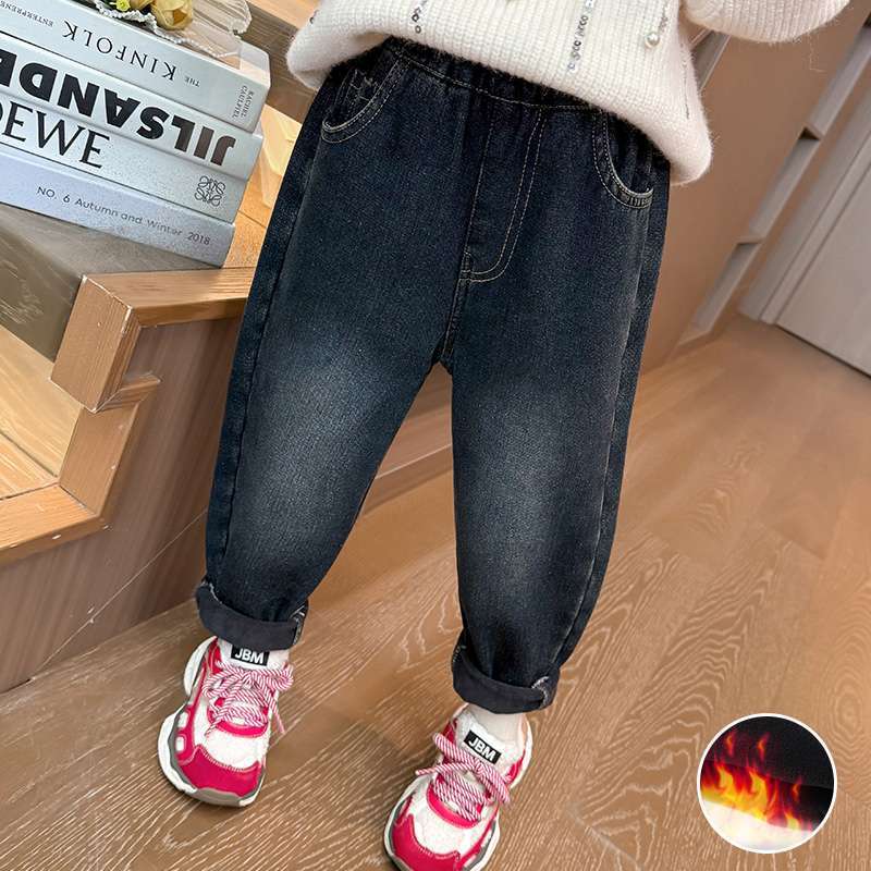 Nuevos jeans de invierno de niñas para niños en una sola pieza de pantalones de invierno para niños de estilo extranjero ropa de invierno casual más pantalones de pantalones