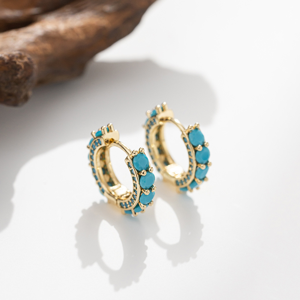 Copper Material 1 Pair Simple Style Geometric Copper Zircon Hoop Earrings