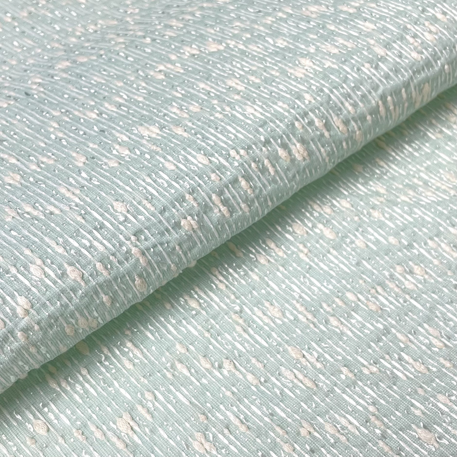 清新淡雅  浅绿色光泽肌理条纹春秋小香风编织面料 套装外套布料