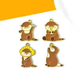 跨境卡通爱吃鱼的水獭diy合金滴油饰品配件钥匙扣挂件吊坠材料